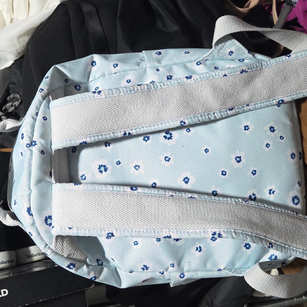 Kipling Light Blue And White Patterned Backpack - image 5